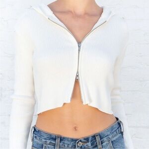 Brandy Melville White Cropped Zip-Up Hoodie